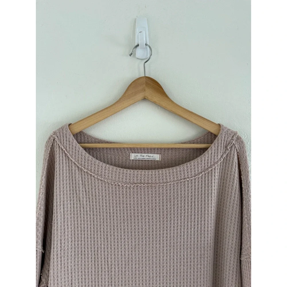 We The Free Free People North Shore Thermal Knit Tunic Taupe Mauve Large